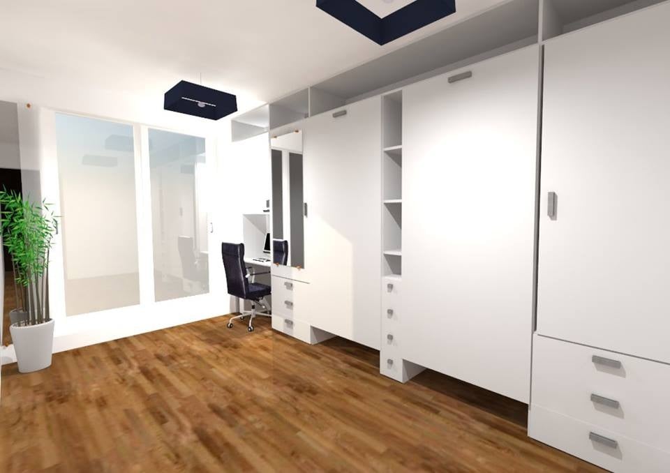 Rendu 3D — bureau et rangements sur-mesure